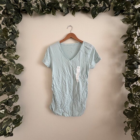 Ingrid by Isabel Maternity Short Sleeve Ruched Side Shirt Blue NWT Size S - Picture 1 of 7